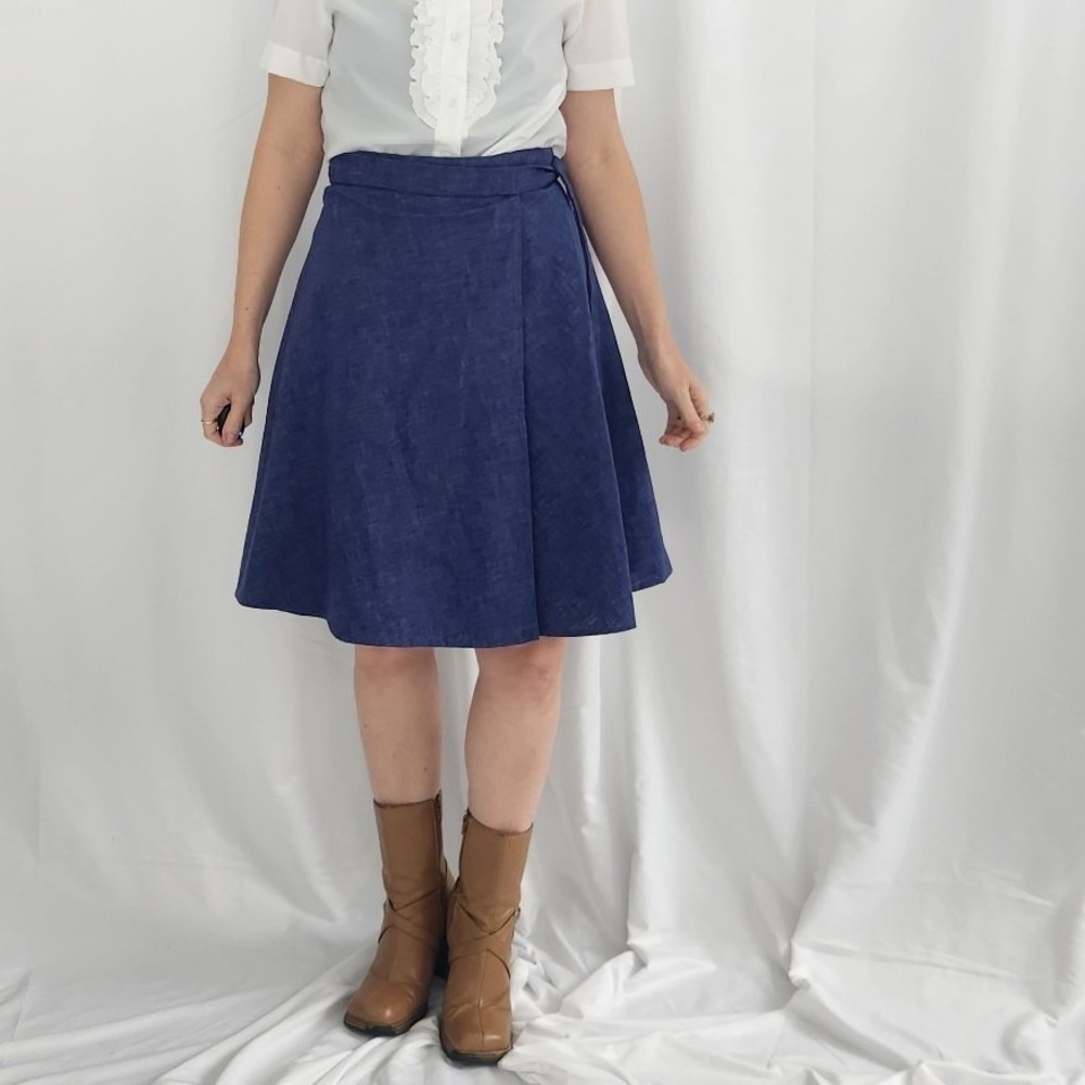 70s Blue Hand‎ Made Wrap Skirt